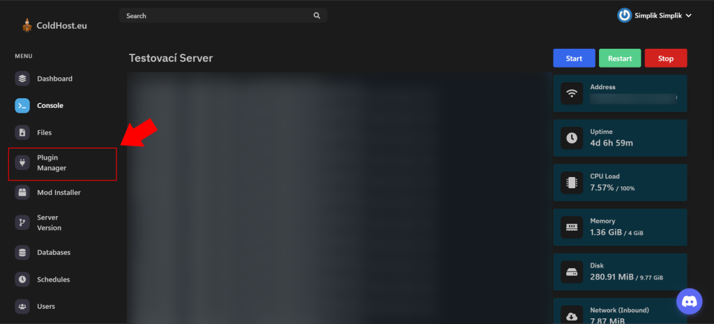 Autentizace Vašeho Minecraft Serveru - Kliknutí Na Plugin Manager