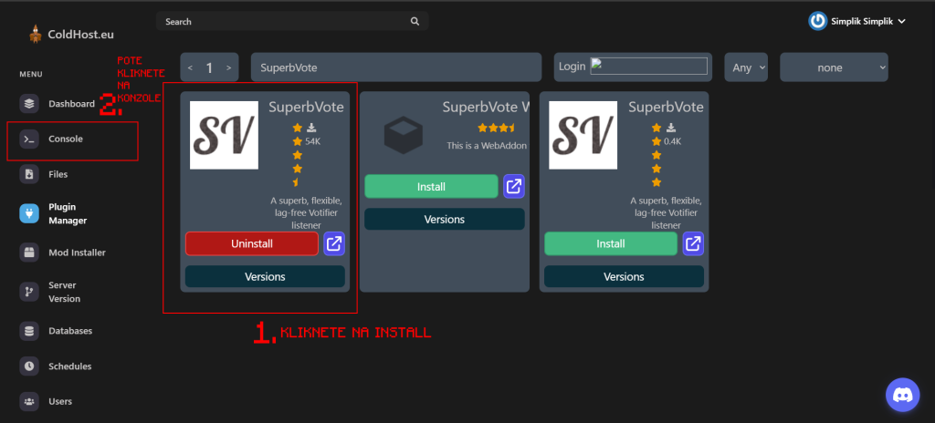 Hlasování Pro Minecraft Server - Instalace SuperBVote a Kliknutí Na Konzoli