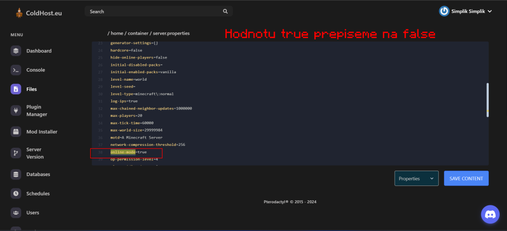 Nastavení Serveru Pro Warez Hráče: Přepíšete Hodnotu online-mode: true Na online-mode: false