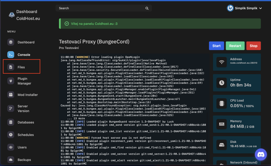 Jak Nastavit Přihlašování Na BungeeCord - Kliknutí Na Files